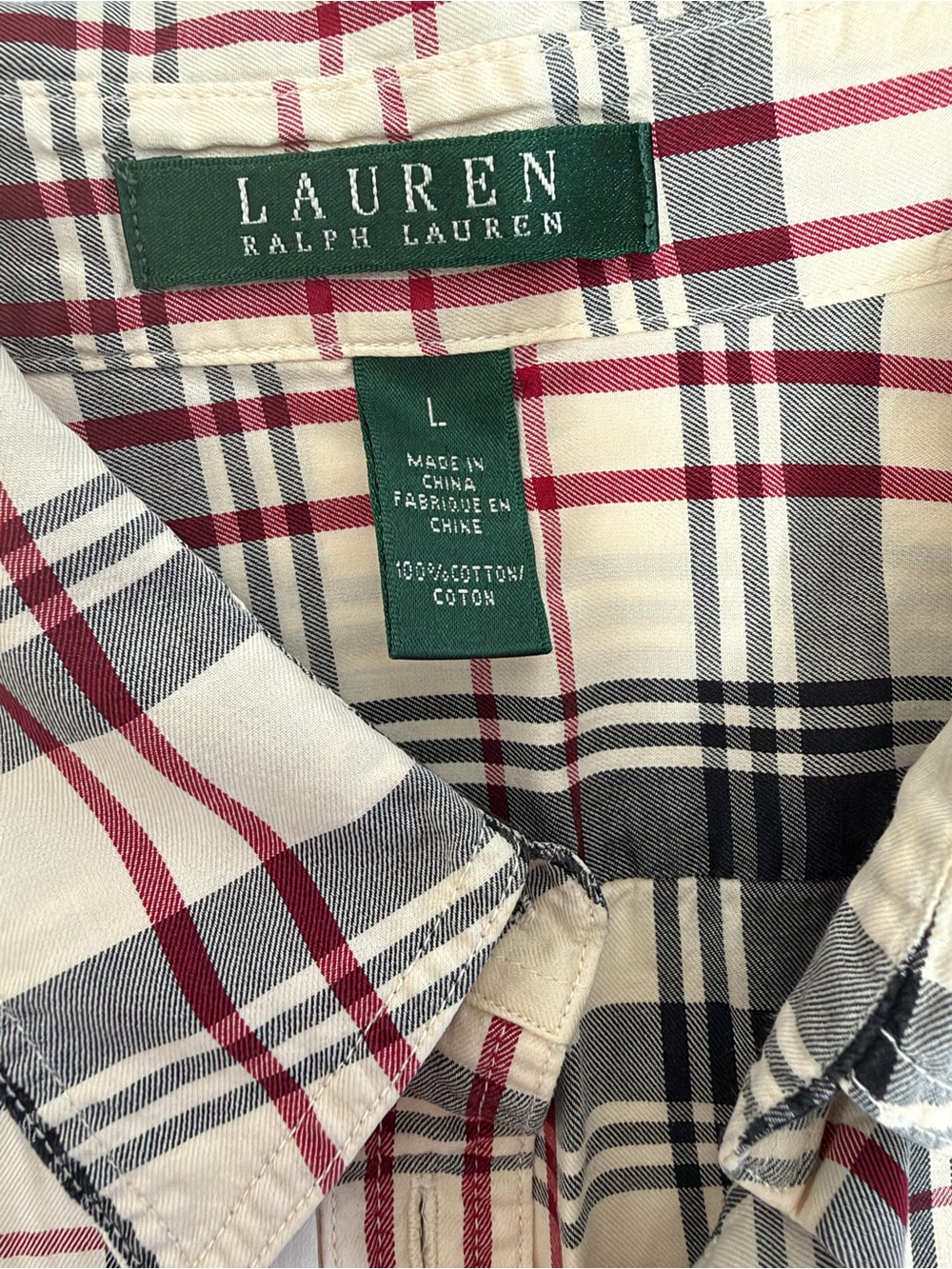 Lauren Ralph RLL cotton plaid button-down shirt blouse long sleeve size L - Picture 10 of 15